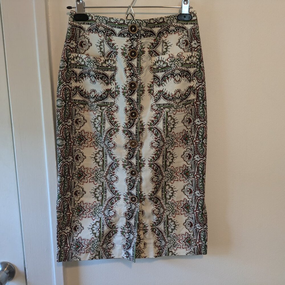 Anthropologie Maeve Printed White Button Front Skirt - Picture 3 of 11